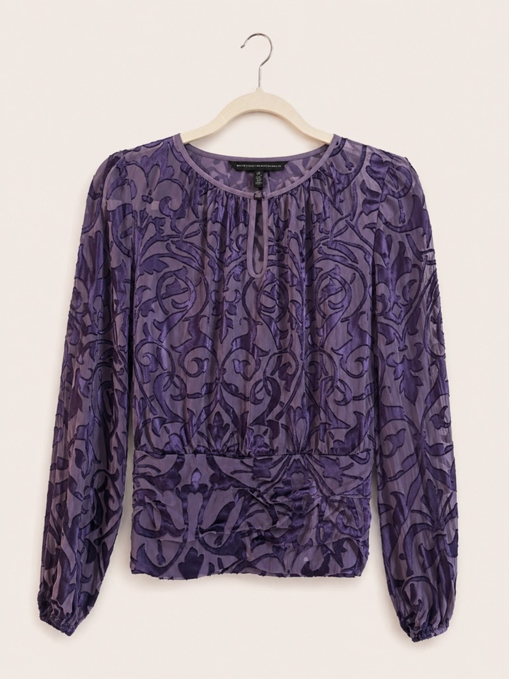 White House Black Market Purple Burnout Velvet Blouse โ Size 00